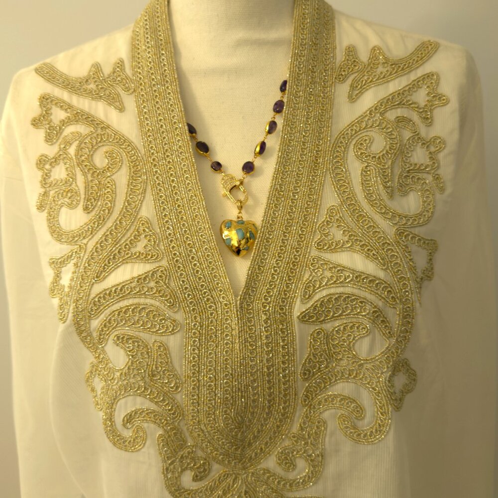 NWT Chico's Gold Embroidered White Tunic Size 3